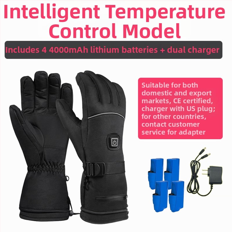 Skijaške rukavice s grijanjem na litijsku bateriju, grijanje cijele šake i prstiju, vodootporna podstava od najlona i pamuka, za odrasle, unisex