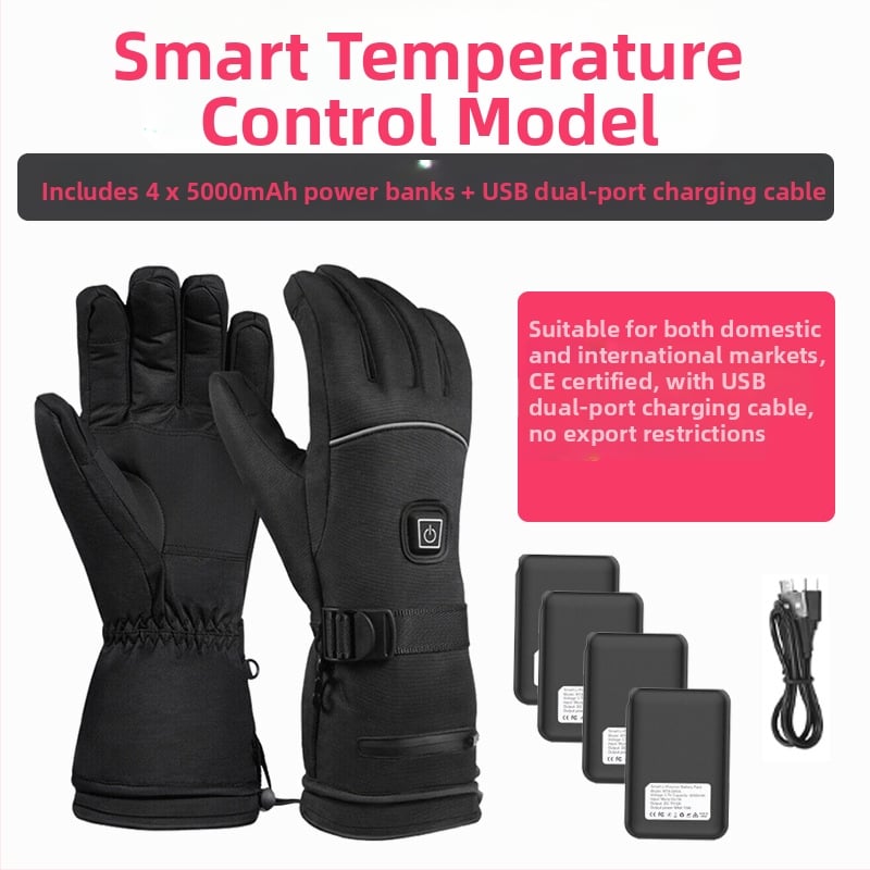 Skijaške rukavice s grijanjem na litijsku bateriju, grijanje cijele šake i prstiju, vodootporna podstava od najlona i pamuka, za odrasle, unisex