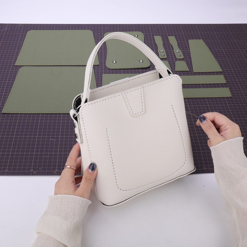 Bucket Bag DIY set za pletenje s PU materijalom, mali kvadratni stil, uspravni kvadratni oblik, zatvarač, jedna naramenica
