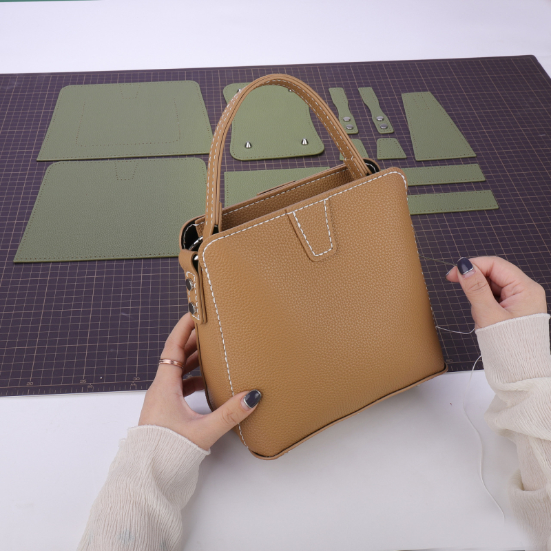 Bucket Bag DIY set za pletenje s PU materijalom, mali kvadratni stil, uspravni kvadratni oblik, zatvarač, jedna naramenica
