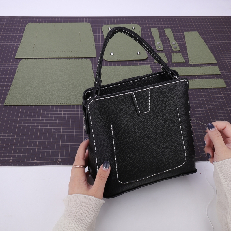 Bucket Bag DIY set za pletenje s PU materijalom, mali kvadratni stil, uspravni kvadratni oblik, zatvarač, jedna naramenica