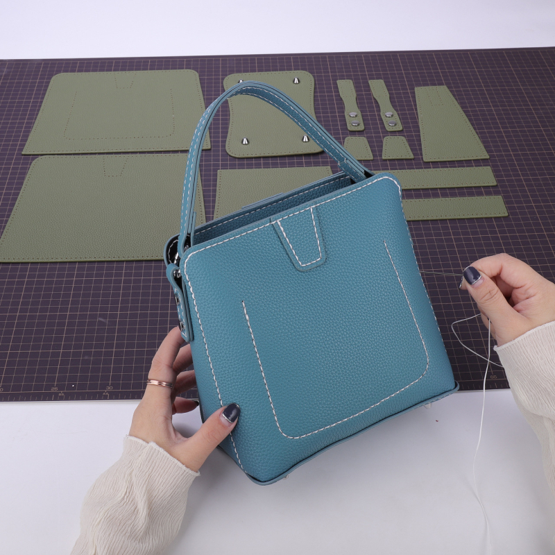 Bucket Bag DIY set za pletenje s PU materijalom, mali kvadratni stil, uspravni kvadratni oblik, zatvarač, jedna naramenica