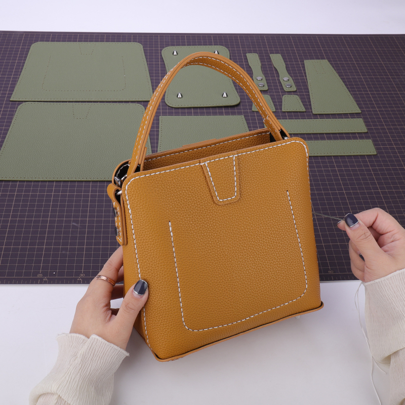 Bucket Bag DIY set za pletenje s PU materijalom, mali kvadratni stil, uspravni kvadratni oblik, zatvarač, jedna naramenica