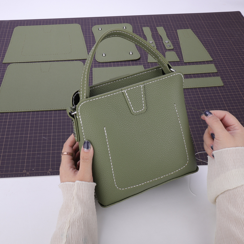 Bucket Bag DIY set za pletenje s PU materijalom, mali kvadratni stil, uspravni kvadratni oblik, zatvarač, jedna naramenica
