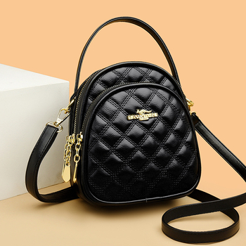 Crossbody rankinė su daugiasluoksniu rombo dizainu, PU medžiaga, užtrauktinių atidarymas, vidinė struktūra: kišenė su užtrauktuku, telefono kišenė ir ID kišenė