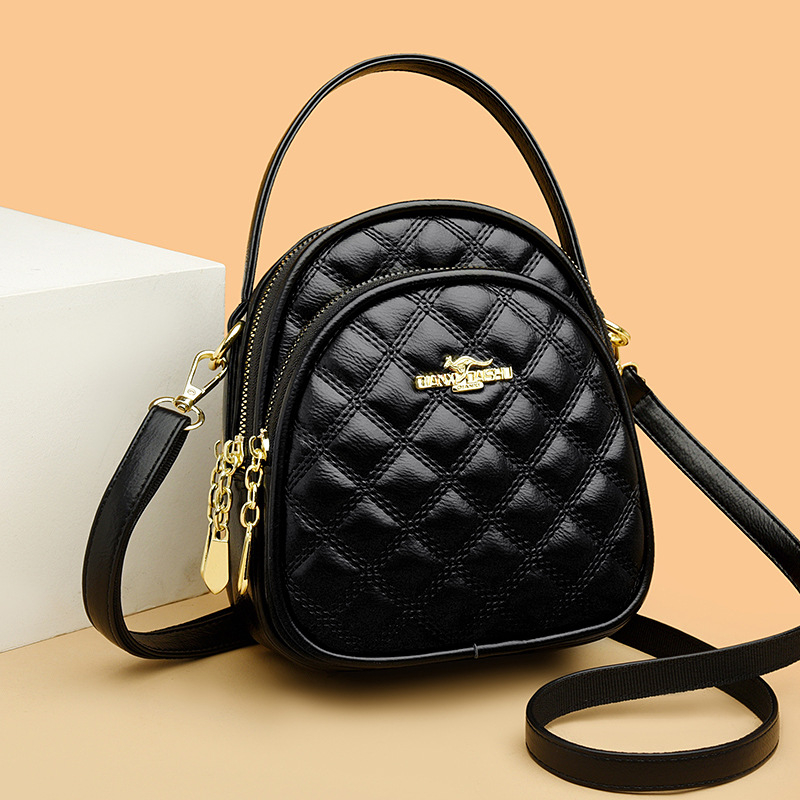 Crossbody rankinė su daugiasluoksniu rombo dizainu, PU medžiaga, užtrauktinių atidarymas, vidinė struktūra: kišenė su užtrauktuku, telefono kišenė ir ID kišenė