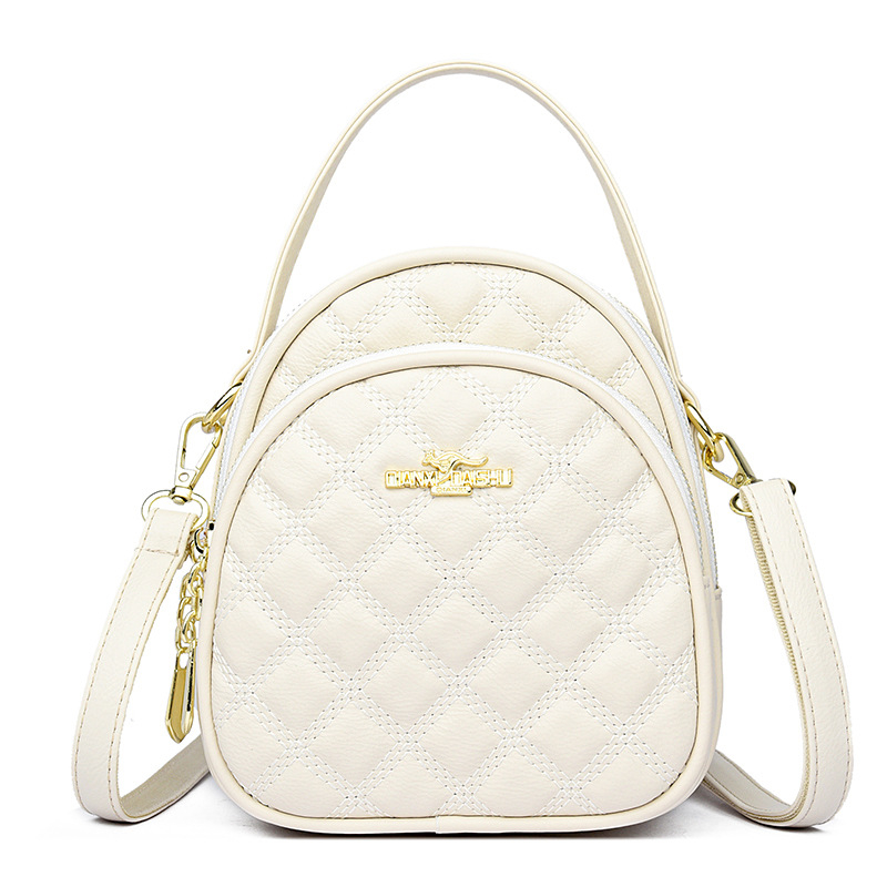 Crossbody rankinė su daugiasluoksniu rombo dizainu, PU medžiaga, užtrauktinių atidarymas, vidinė struktūra: kišenė su užtrauktuku, telefono kišenė ir ID kišenė