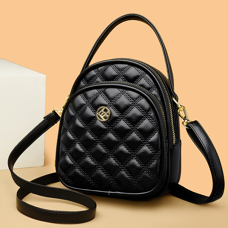 Crossbody rankinė su daugiasluoksniu rombo dizainu, PU medžiaga, užtrauktinių atidarymas, vidinė struktūra: kišenė su užtrauktuku, telefono kišenė ir ID kišenė