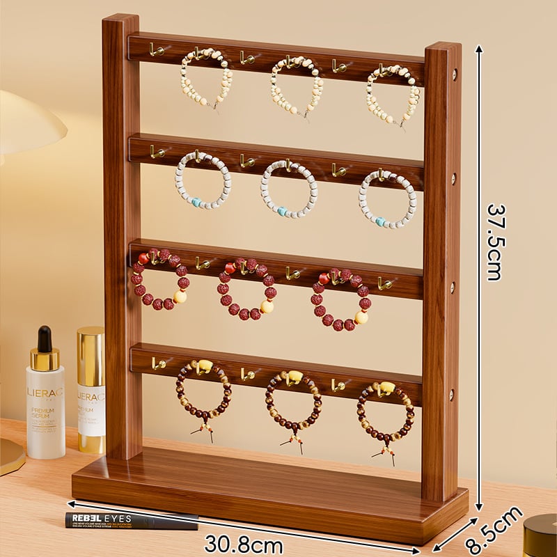 Nelja-korruseline puidust käevõrude näidelaud – lauase ehteloendur käevõrud, kaelakeed ja juukseaksessuaarid