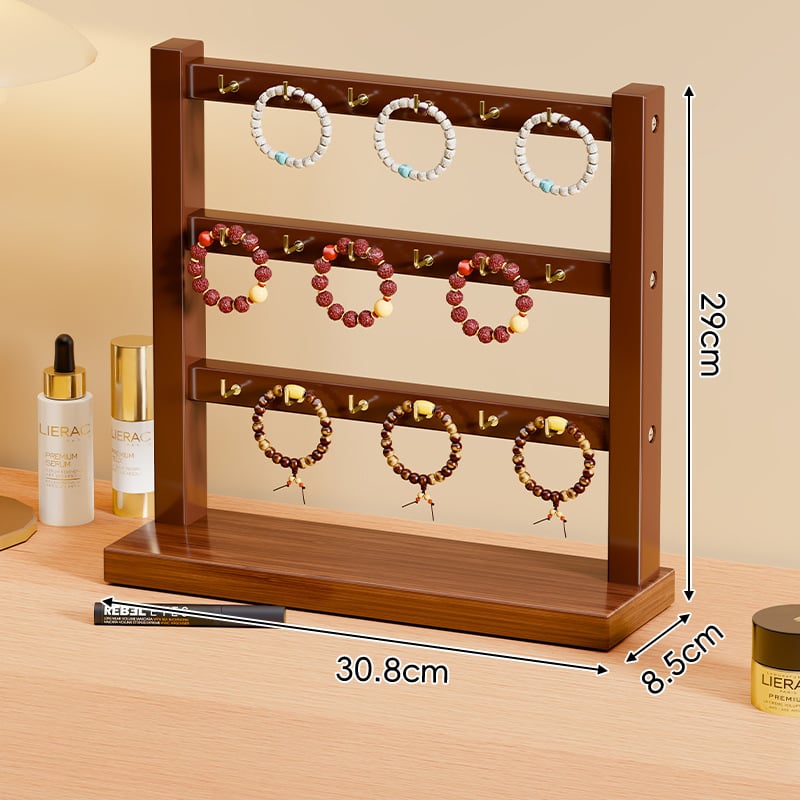 Nelja-korruseline puidust käevõrude näidelaud – lauase ehteloendur käevõrud, kaelakeed ja juukseaksessuaarid