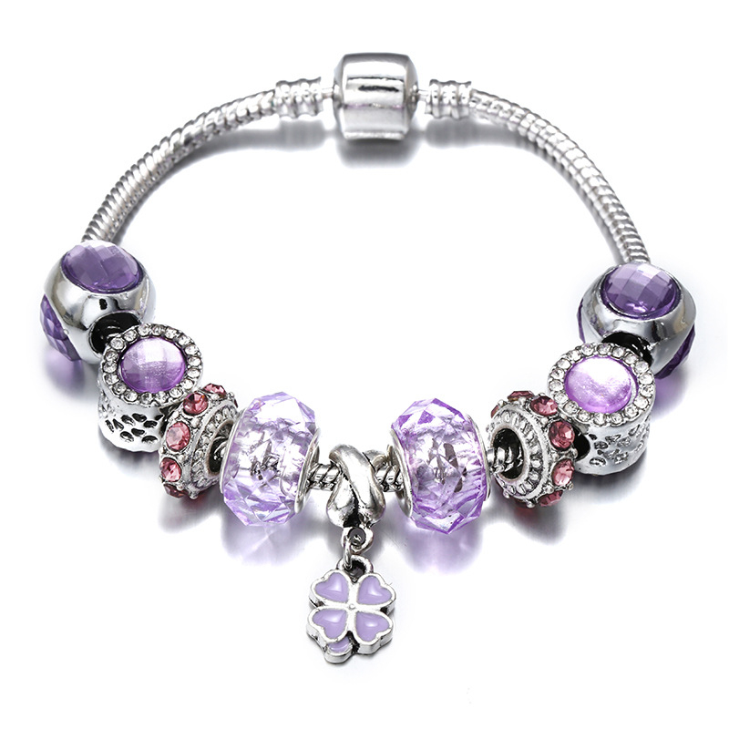 Гривна с четирилистна детелина Панжа, DIY мъниста с голям отвор, бижута от мед и сплав, инкрустирани полускъп камъни