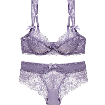 Mežģīņu krūštura komplekts ar ultrataini veidojošiem kupiem, 3/4 kauss, push-up, franču stils, aizmugures dubultā aizdare