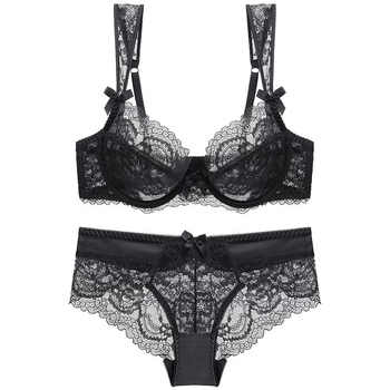 Mežģīņu krūštura komplekts ar ultrataini veidojošiem kupiem, 3/4 kauss, push-up, franču stils, aizmugures dubultā aizdare