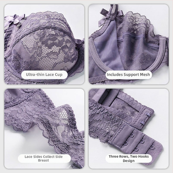 Mežģīņu krūštura komplekts ar ultrataini veidojošiem kupiem, 3/4 kauss, push-up, franču stils, aizmugures dubultā aizdare