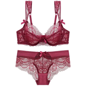 Mežģīņu krūštura komplekts ar ultrataini veidojošiem kupiem, 3/4 kauss, push-up, franču stils, aizmugures dubultā aizdare