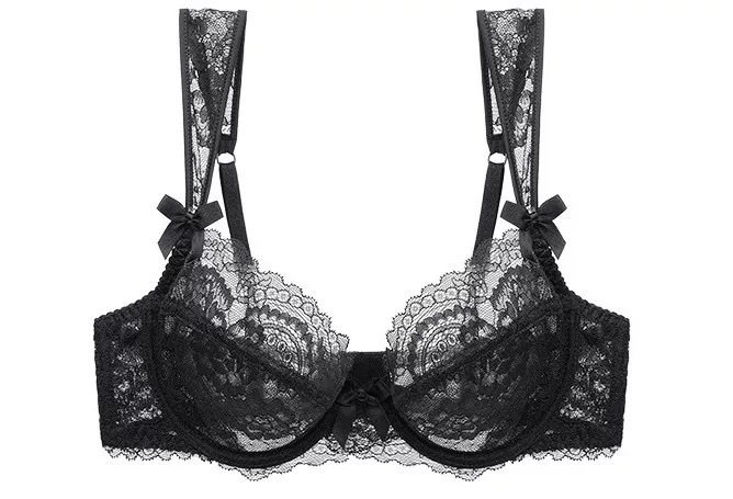 Mežģīņu krūštura komplekts ar ultrataini veidojošiem kupiem, 3/4 kauss, push-up, franču stils, aizmugures dubultā aizdare