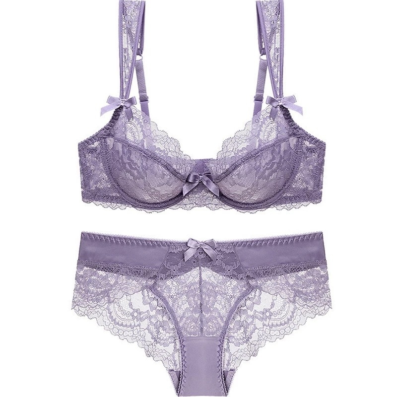 Mežģīņu krūštura komplekts ar ultrataini veidojošiem kupiem, 3/4 kauss, push-up, franču stils, aizmugures dubultā aizdare