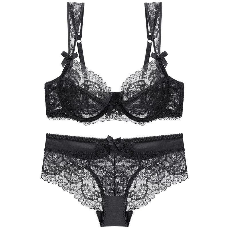 Mežģīņu krūštura komplekts ar ultrataini veidojošiem kupiem, 3/4 kauss, push-up, franču stils, aizmugures dubultā aizdare