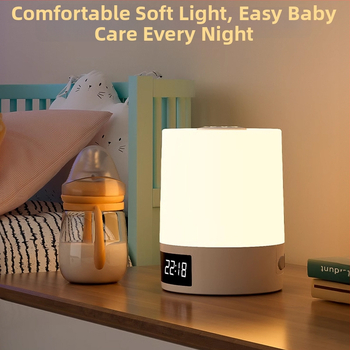 Lampă de noapte cu ceas și ecran LED, baterie reîncărcabilă, control tactil, iluminare ambientală, design geometric 3D