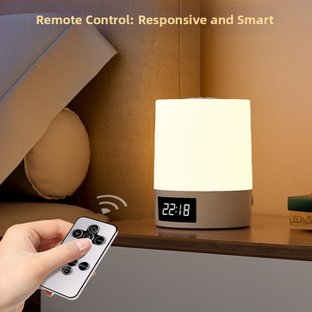 Lampă de noapte cu ceas și ecran LED, baterie reîncărcabilă, control tactil, iluminare ambientală, design geometric 3D