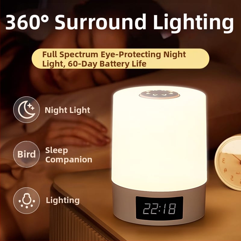 Lampă de noapte cu ceas și ecran LED, baterie reîncărcabilă, control tactil, iluminare ambientală, design geometric 3D