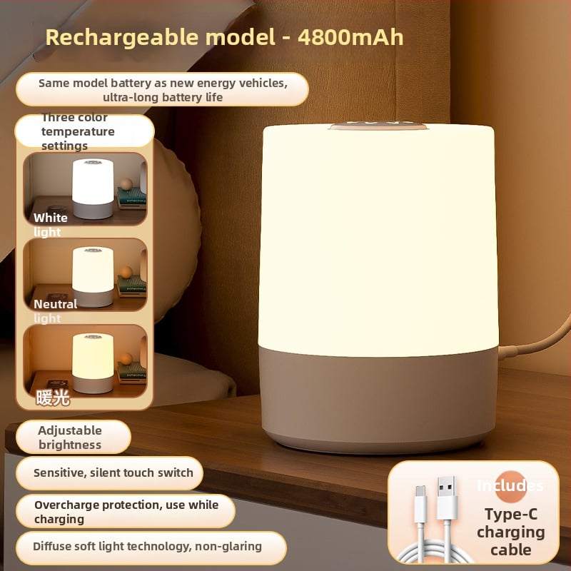 Lampă de noapte cu ceas și ecran LED, baterie reîncărcabilă, control tactil, iluminare ambientală, design geometric 3D