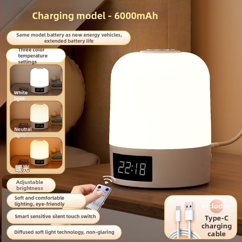 Lampă de noapte cu ceas și ecran LED, baterie reîncărcabilă, control tactil, iluminare ambientală, design geometric 3D