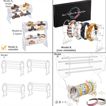 Akrilo juvelyrinių aksesuarų ekspozicijos stendas, skaidrus, vieno aukšto, sujungimo konstrukcija, mergaitiško stiliaus, palaiko etikečių žymėjimą