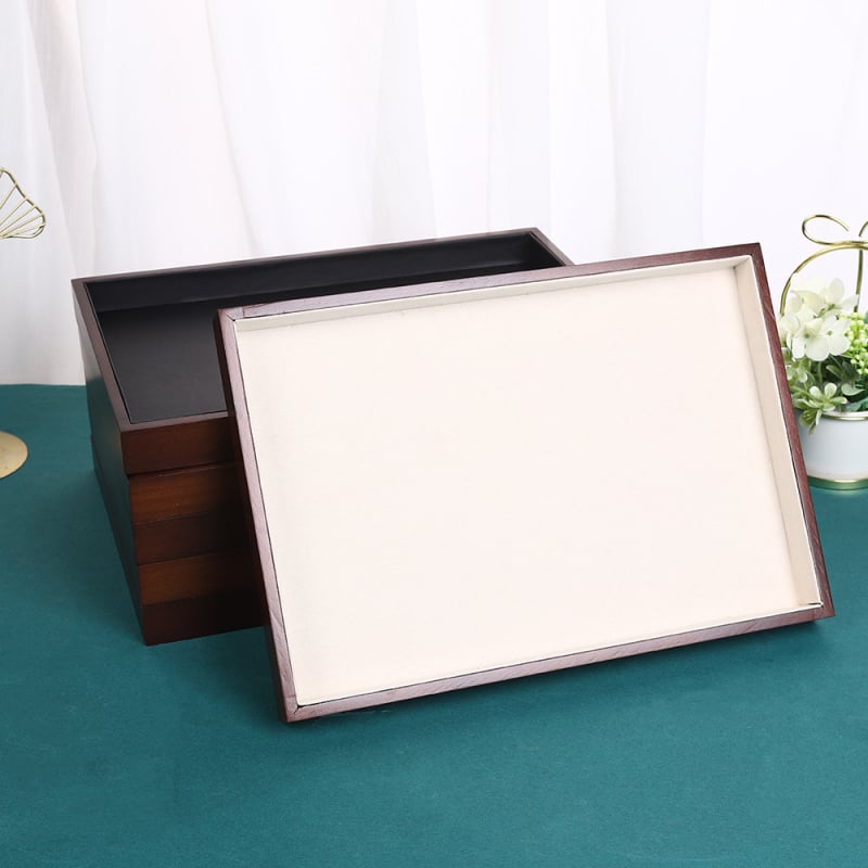 Valnutinio medžio papuošalų ekspozicijos lėkštė, stačiakampio stiliaus, sujungimo konstrukcija, Year of Prayer prekinis ženklas, vienas sluoksnis, kilmė: Jinhua