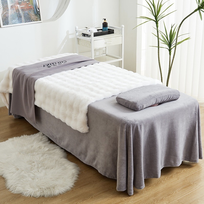 Jesen–zimski četverodijelni set navlaka za kozmetički krevet, debeli bubble velvet, lagani luksuz za salone ljepote, pokrivač za masažni krevet