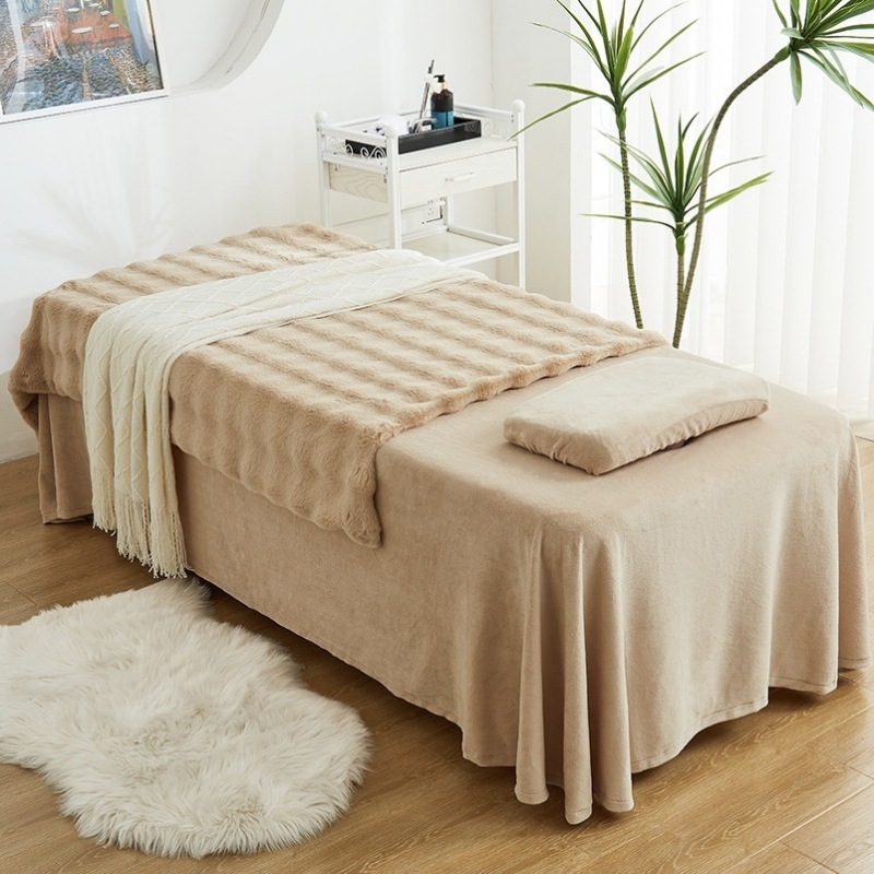 Jesen–zimski četverodijelni set navlaka za kozmetički krevet, debeli bubble velvet, lagani luksuz za salone ljepote, pokrivač za masažni krevet
