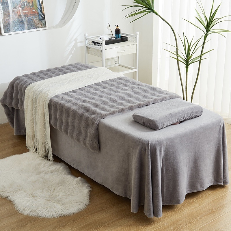Jesen–zimski četverodijelni set navlaka za kozmetički krevet, debeli bubble velvet, lagani luksuz za salone ljepote, pokrivač za masažni krevet