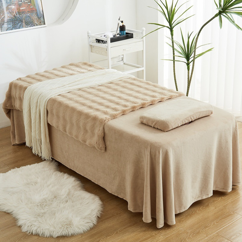 Jesen–zimski četverodijelni set navlaka za kozmetički krevet, debeli bubble velvet, lagani luksuz za salone ljepote, pokrivač za masažni krevet
