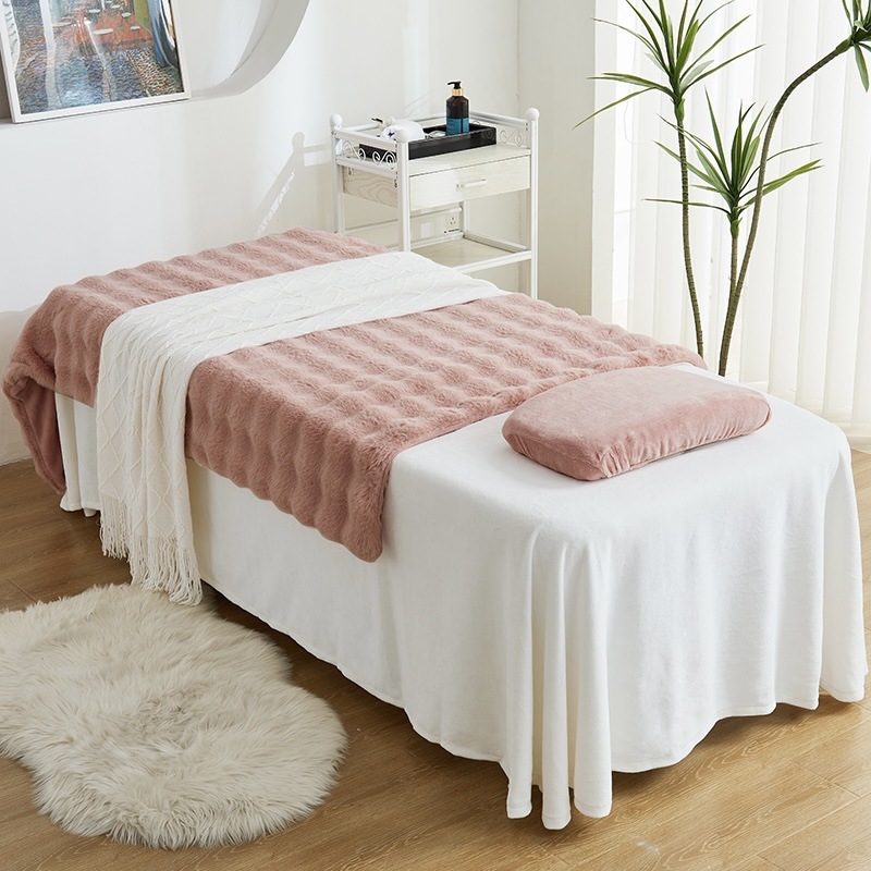 Jesen–zimski četverodijelni set navlaka za kozmetički krevet, debeli bubble velvet, lagani luksuz za salone ljepote, pokrivač za masažni krevet