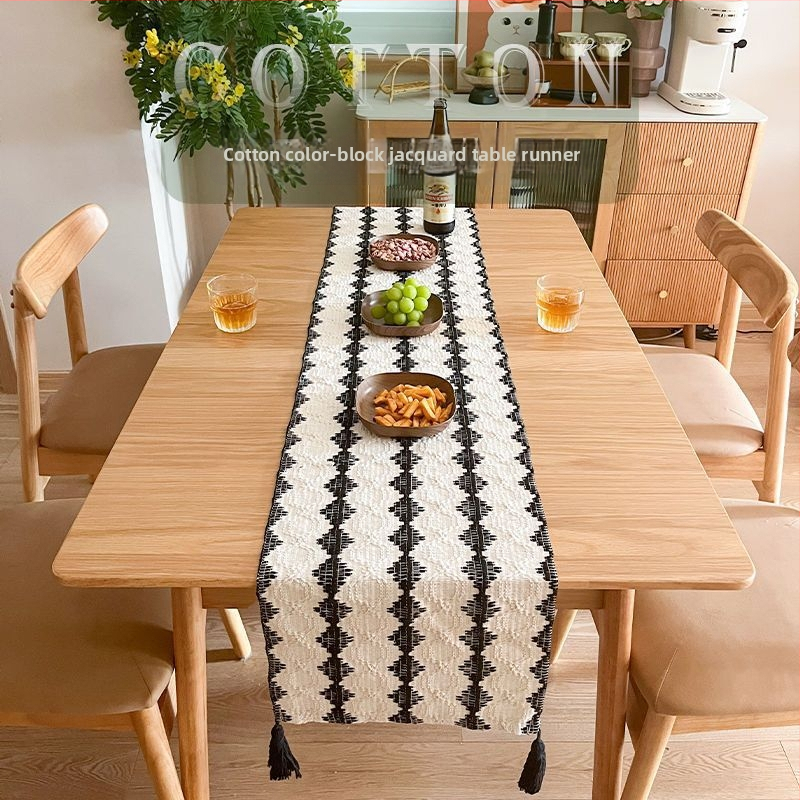 Stolová vlajka - bavlno-lanová látka, geometrický vzor, minimalistický moderný štýl, dekor do obývačky