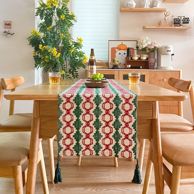 Stolna zastava - pamuk-lan, geometrijski uzorak, minimalistički modern stil, dekor za dnevni boravak