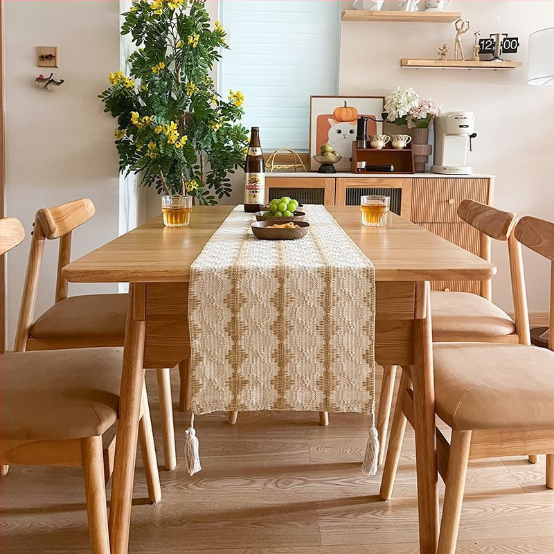 Stolová vlajka - bavlno-lanová látka, geometrický vzor, minimalistický moderný štýl, dekor do obývačky