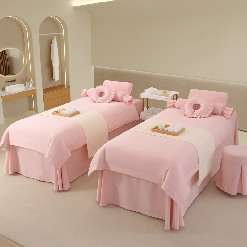 Set patru piese pentru cuvertură din amestec poliester-bumbac, imprimare reactive și vopsire, cusături cu dantelă și quilting