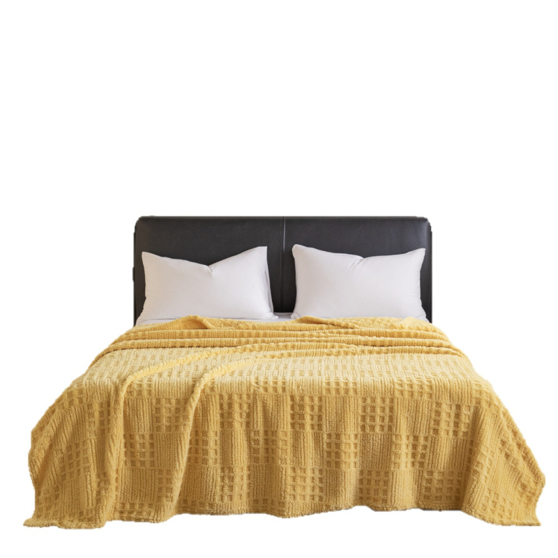 Jesen-zimska jacquard deka od mliječnog velura, jedne boje, s uzorkom waffles, za krevet i ured