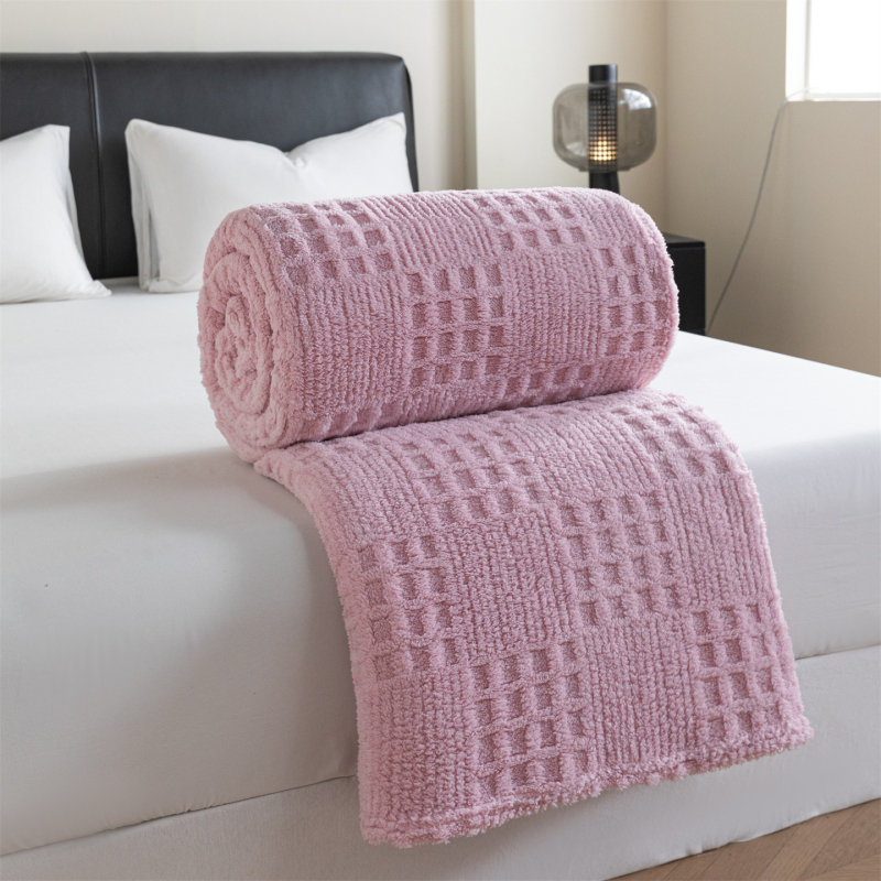 Jesen-zimska jacquard deka od mliječnog velura, jedne boje, s uzorkom waffles, za krevet i ured