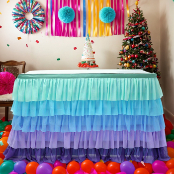 Fustă de masă din plasă, formă dreptunghiulară, model solid, stil hotel, etichetă privată licențiată