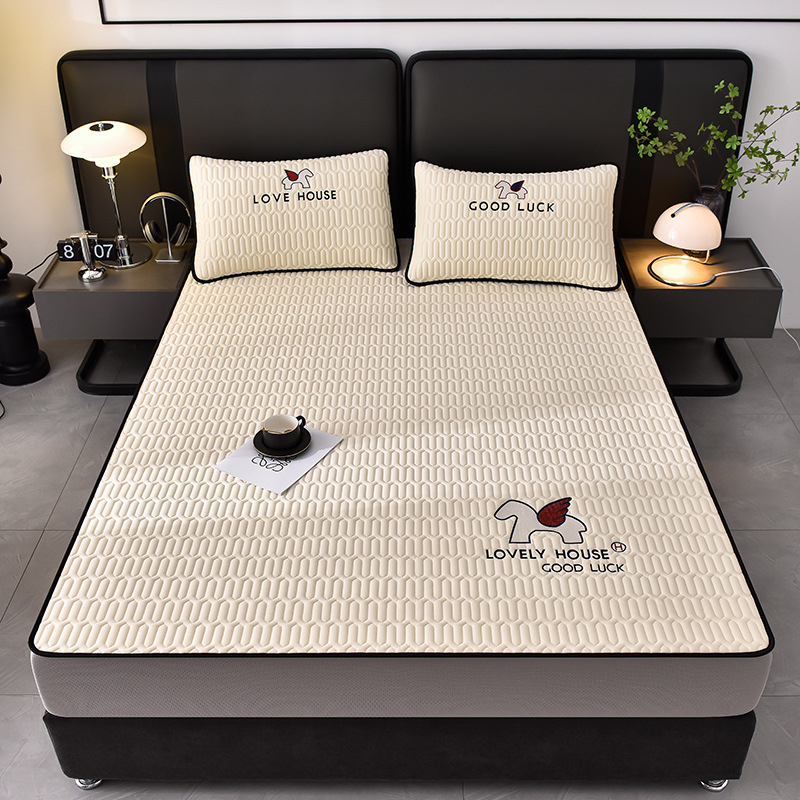 Lateksa gultas pārklājuma komplekts (3 daļas) ar izšuvumu, 5 mm biezums, vasaras stils, mazgāšana mazgājamā mašīnā, dabīgs latekss 80-90%