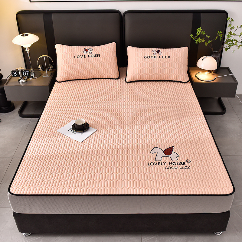 Lateksa gultas pārklājuma komplekts (3 daļas) ar izšuvumu, 5 mm biezums, vasaras stils, mazgāšana mazgājamā mašīnā, dabīgs latekss 80-90%