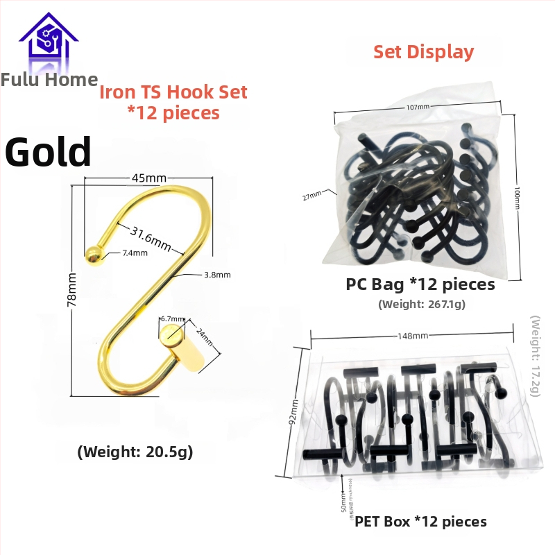 Metāla aizkaru karabīne, cilindriskā T- un S-formas dizains, mūsdienīgs minimālisma stils, fu'luo