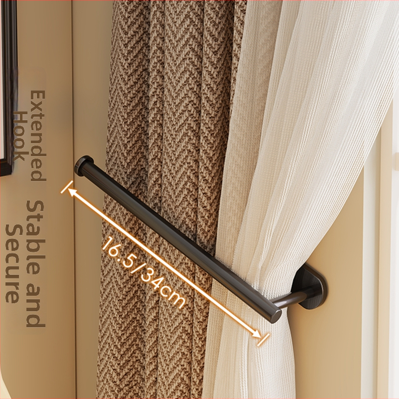 Držiak závesov bez vŕtania – Nerezová oceľ, Kompatibilný s nástenným háčikom, Kliep na uloženie, Značka Mugg