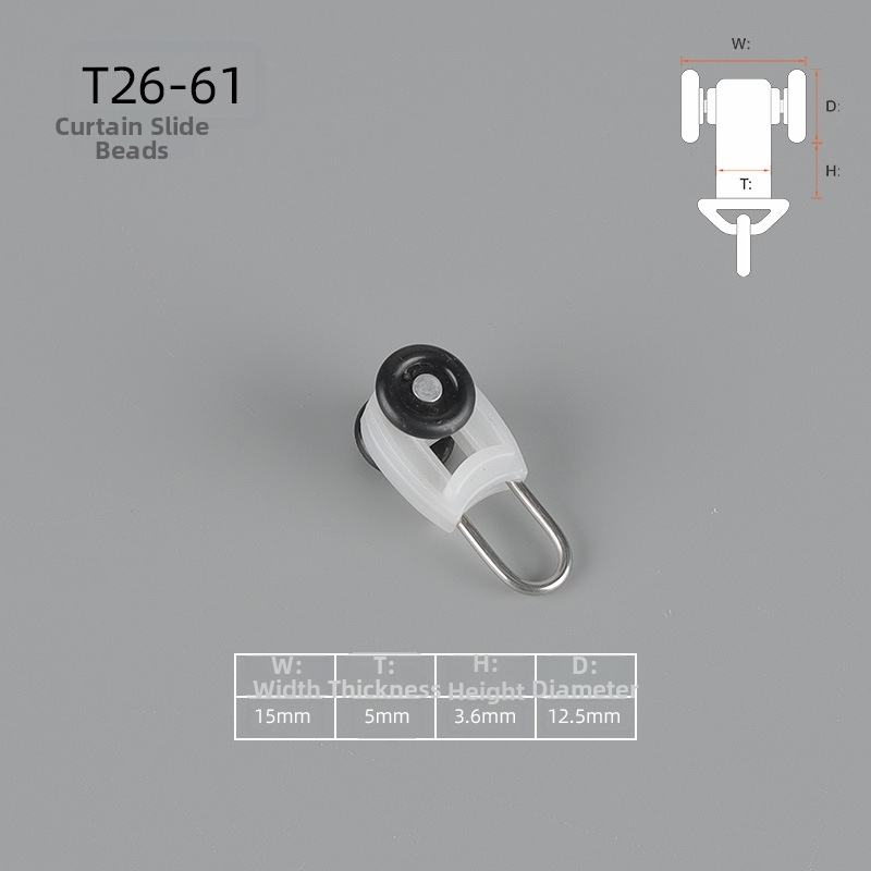 Aizkaru rievu ritināšanas aksesuāri, modelis T26-33; materiāls PE + nerūsējošs tērauds; piemērots karājamiem aizkariem; pielāgota apstrāde