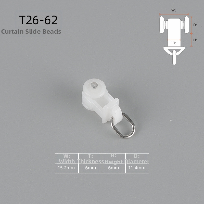 Aizkaru rievu ritināšanas aksesuāri, modelis T26-33; materiāls PE + nerūsējošs tērauds; piemērots karājamiem aizkariem; pielāgota apstrāde
