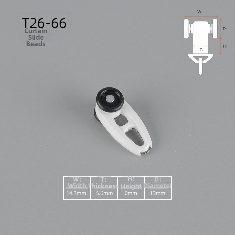 Aizkaru rievu ritināšanas aksesuāri, modelis T26-33; materiāls PE + nerūsējošs tērauds; piemērots karājamiem aizkariem; pielāgota apstrāde