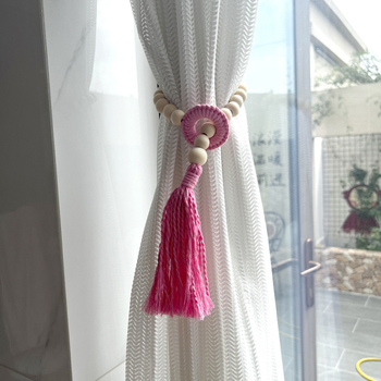 Carant 2 iepakojumi Eiropas stila dekoratīvā aizkaru aukla ar šķipsnām un koka pērlēm, kokvilnas aukla aizkariem, pielānojama