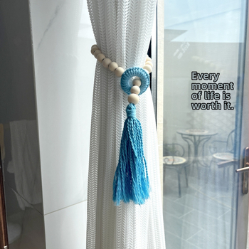 Carant 2 iepakojumi Eiropas stila dekoratīvā aizkaru aukla ar šķipsnām un koka pērlēm, kokvilnas aukla aizkariem, pielānojama